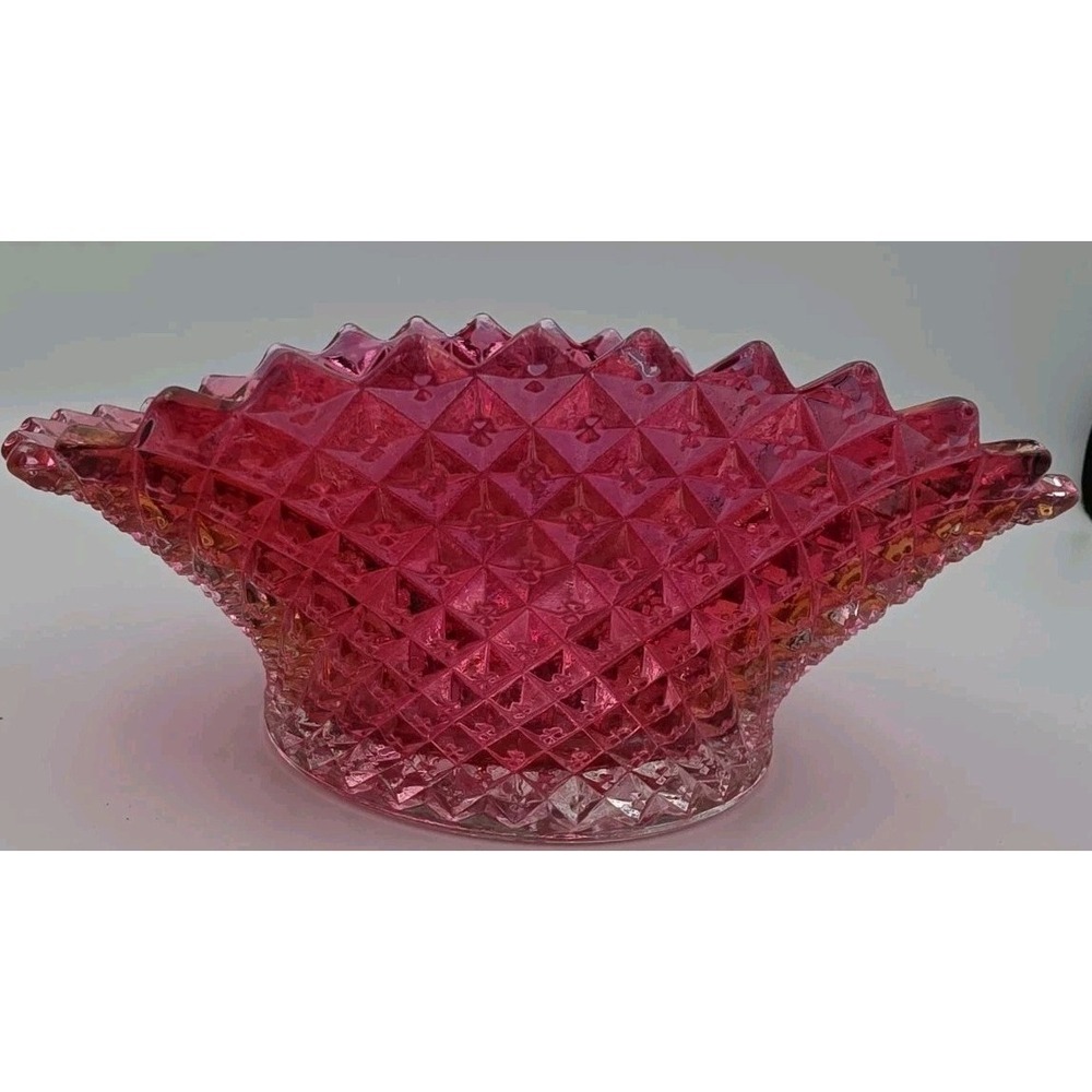 VICTORIAN Pink Cranberry Opalescent BOWL Cross Hatch Lattice Design Vaseline